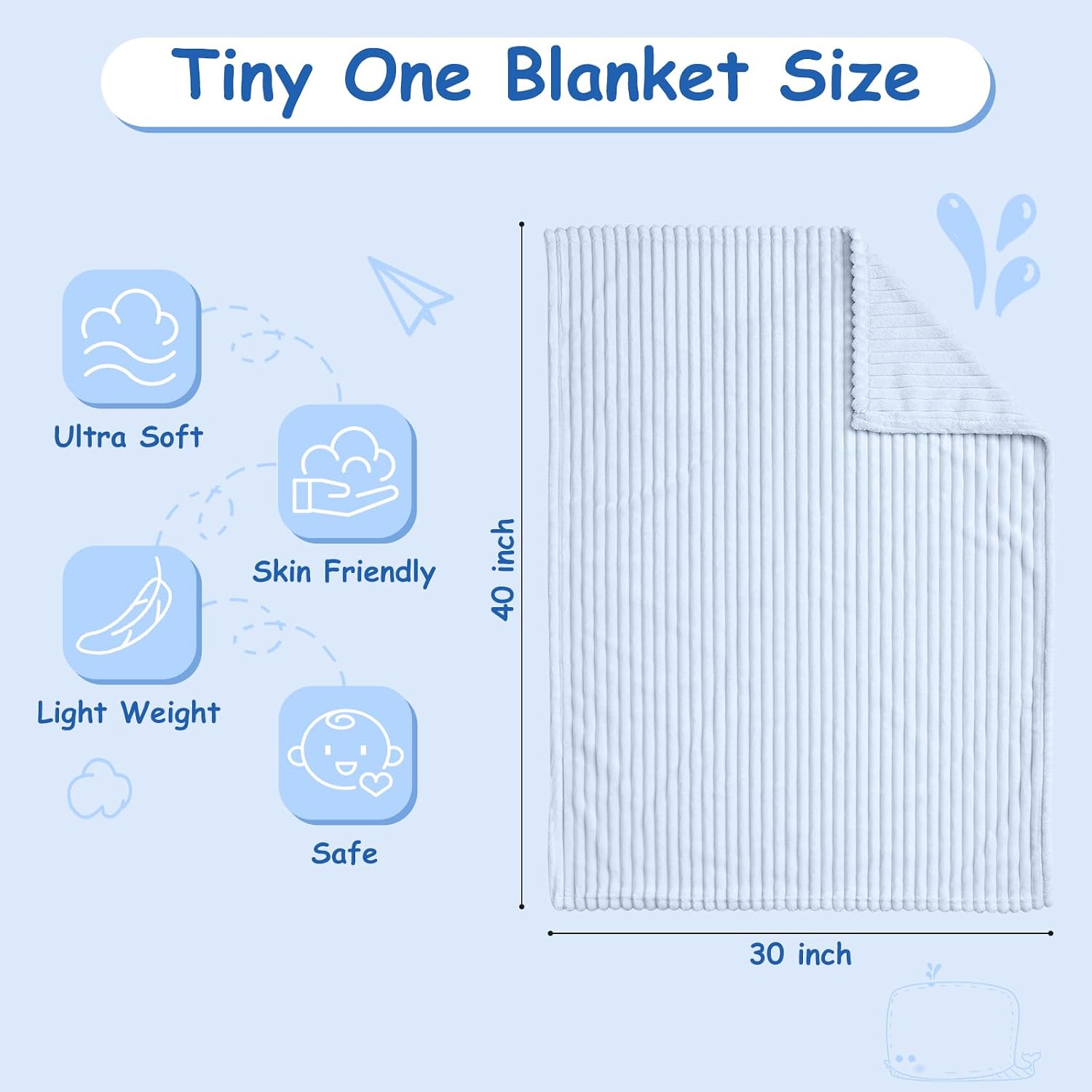 Soft Fleece Baby Blanket Ultra Cozy Blue Baby Blankets for Boys Warm and Lightweight Infant Toddler Newborn Receiving Gift with Reversible Stripes for Crib Stroller, 30x40 Inch, Light Blue