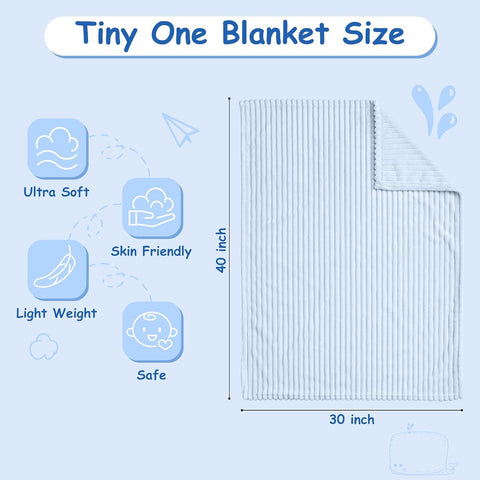 Soft Fleece Baby Blanket Ultra Cozy Blue Baby Blankets for Boys Warm and Lightweight Infant Toddler Newborn Receiving Gift with Reversible Stripes for Crib Stroller, 30x40 Inch, Light Blue
