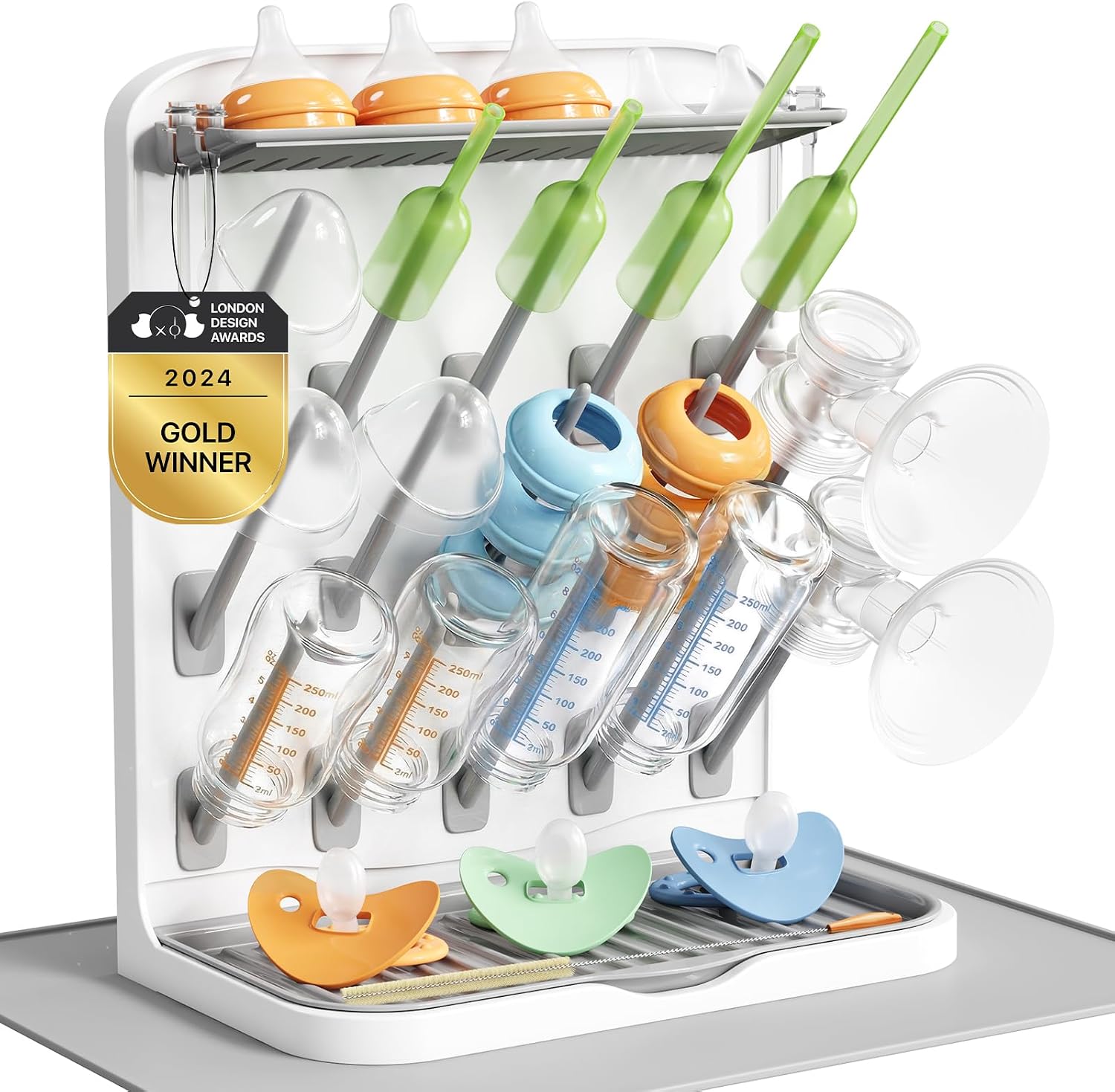 Lifewit 15-Hooks Baby Bottle Drying Rack with Drain Mat for Countertop