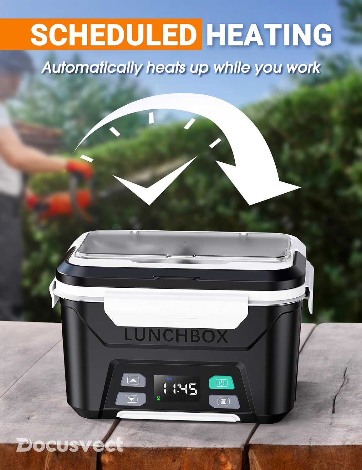 Docusvect Cordless Electric Lunch Box for Adults 1.3L with Schedule Heating
