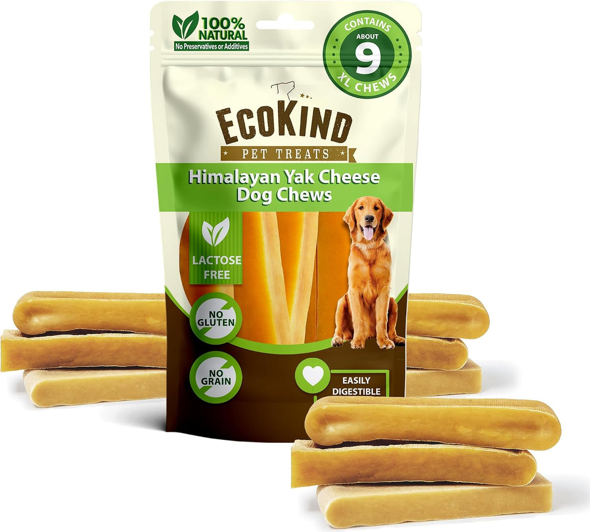 EcoKind Yak Cheese Himalayan Dog Chews, Yak Chews for XLarge Dogs, 9+ Bones