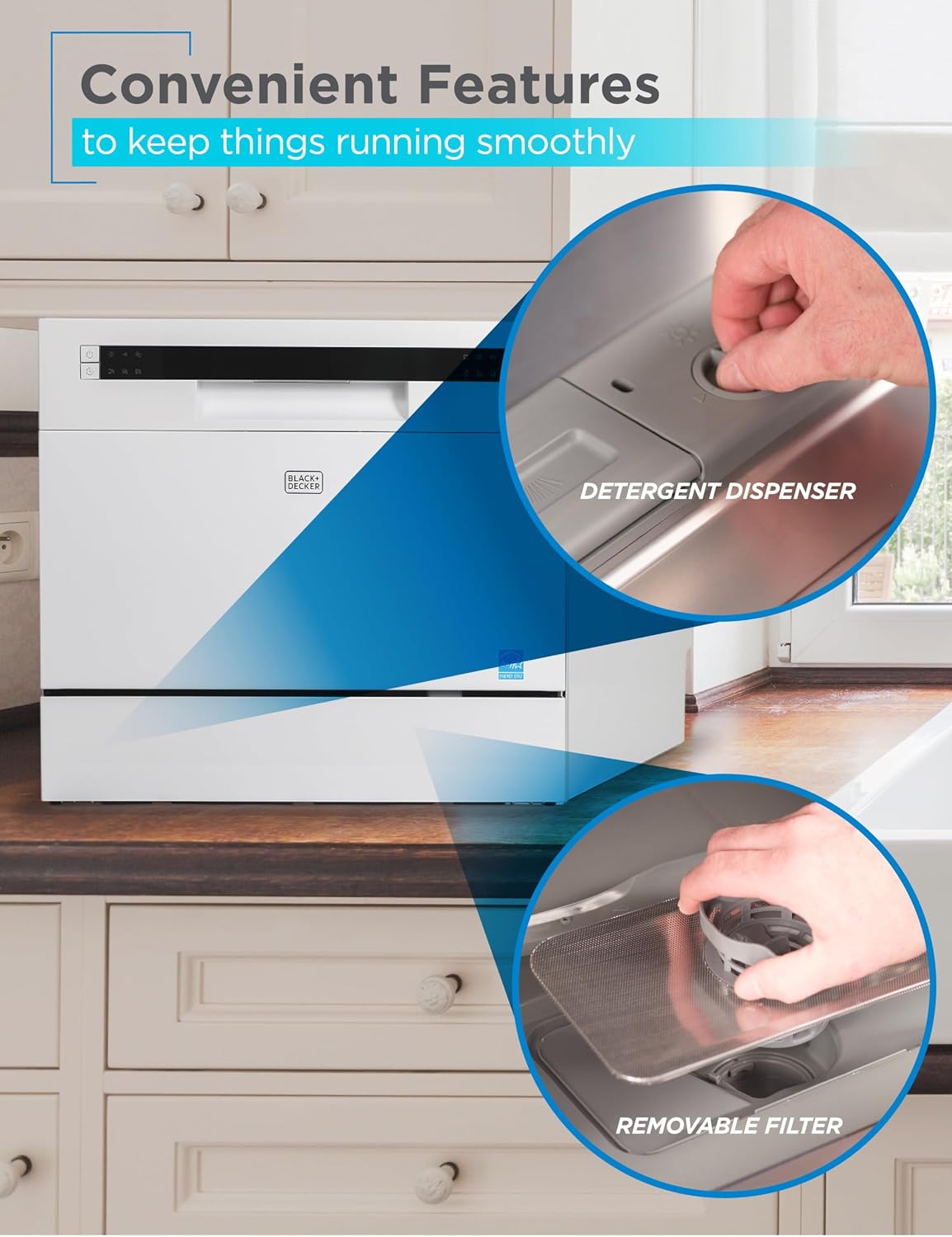 BLACK+DECKER Countertop Dishwasher, Energy Star Certified, BCD6SD, White