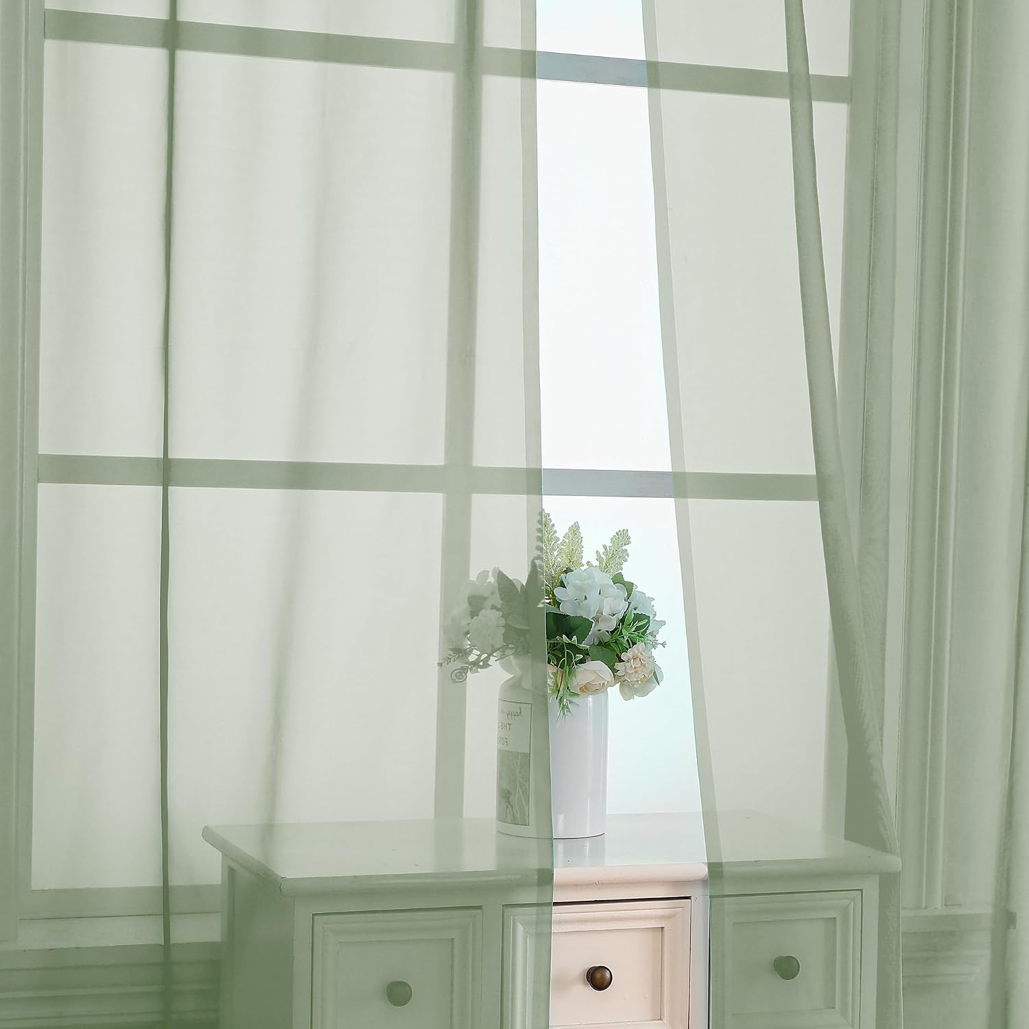 OVZME Bedroom Curtains 2 Panel Sets 84" Inch Length - Transparent Light Weight Soft Window Treatment Panels for Study Room/Living Room/Guest Room, Sage Green, Per Panel W42 X L84 inches