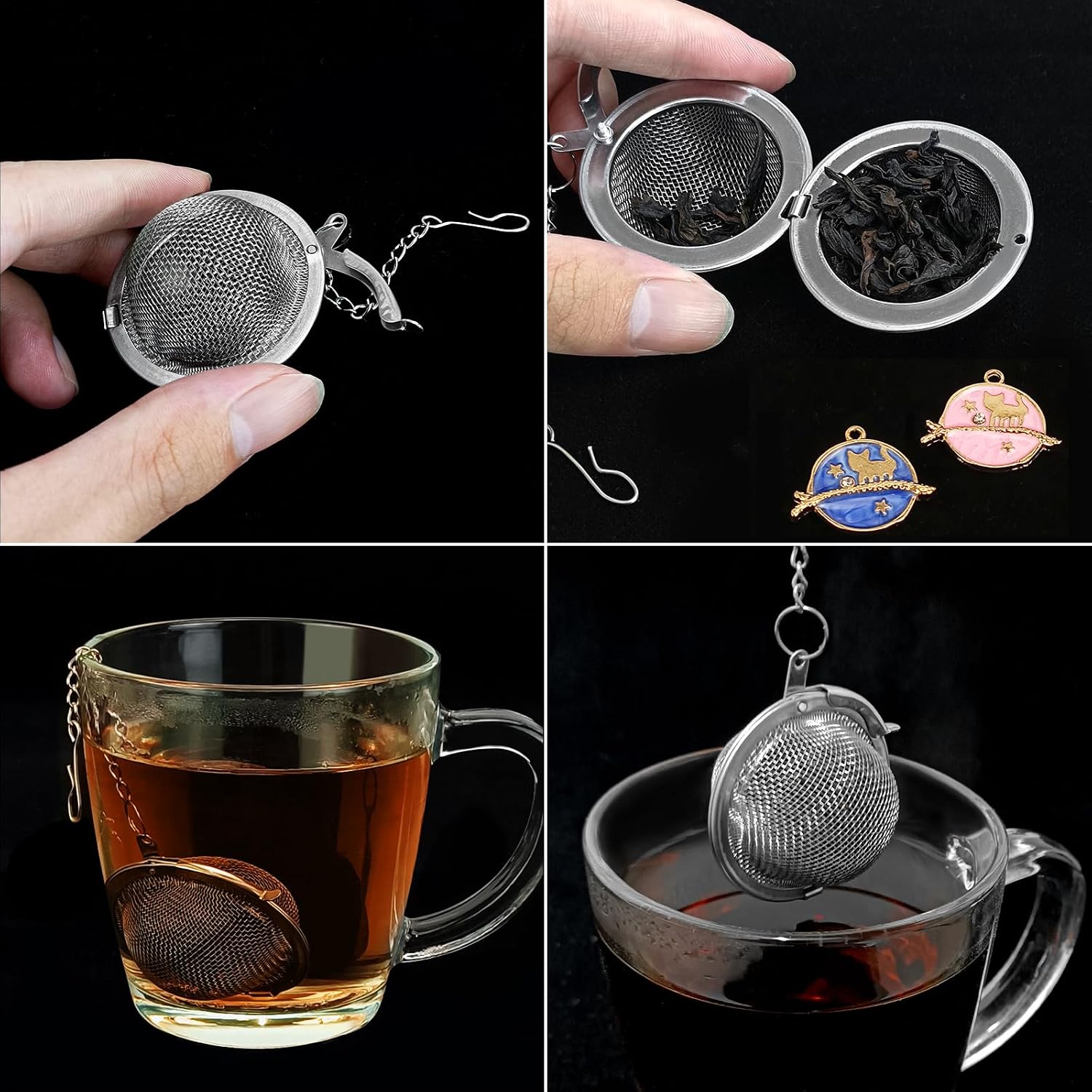 2Pcs Tea Infuser, 2.1 inch Tea Ball with Planet Cat Pendant,Tea Strainer