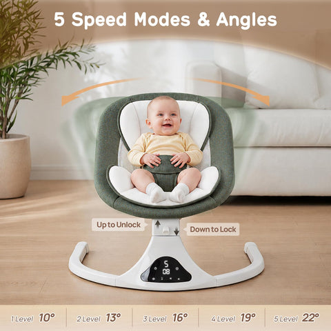 Electric Baby Swing with Remote Control,5 Speeds&Portable&Cozy(0-12M,Green)