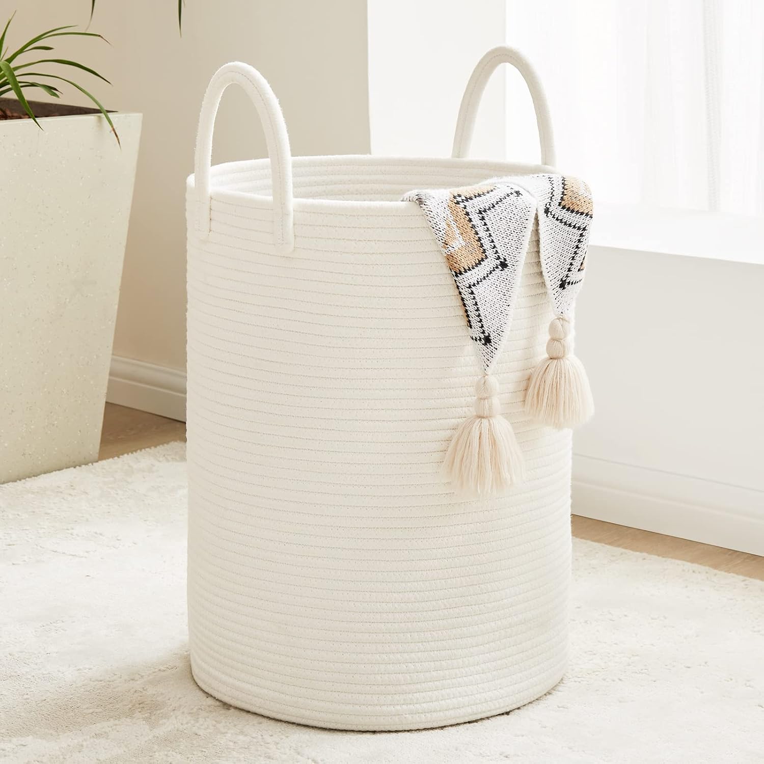 Fiona's magic Woven Laundry Hamper, 58L Tall Blanket Storage