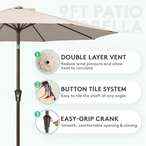 JEAREY 9FT Outdoor Patio Umbrella, Market Umbrella, Beige