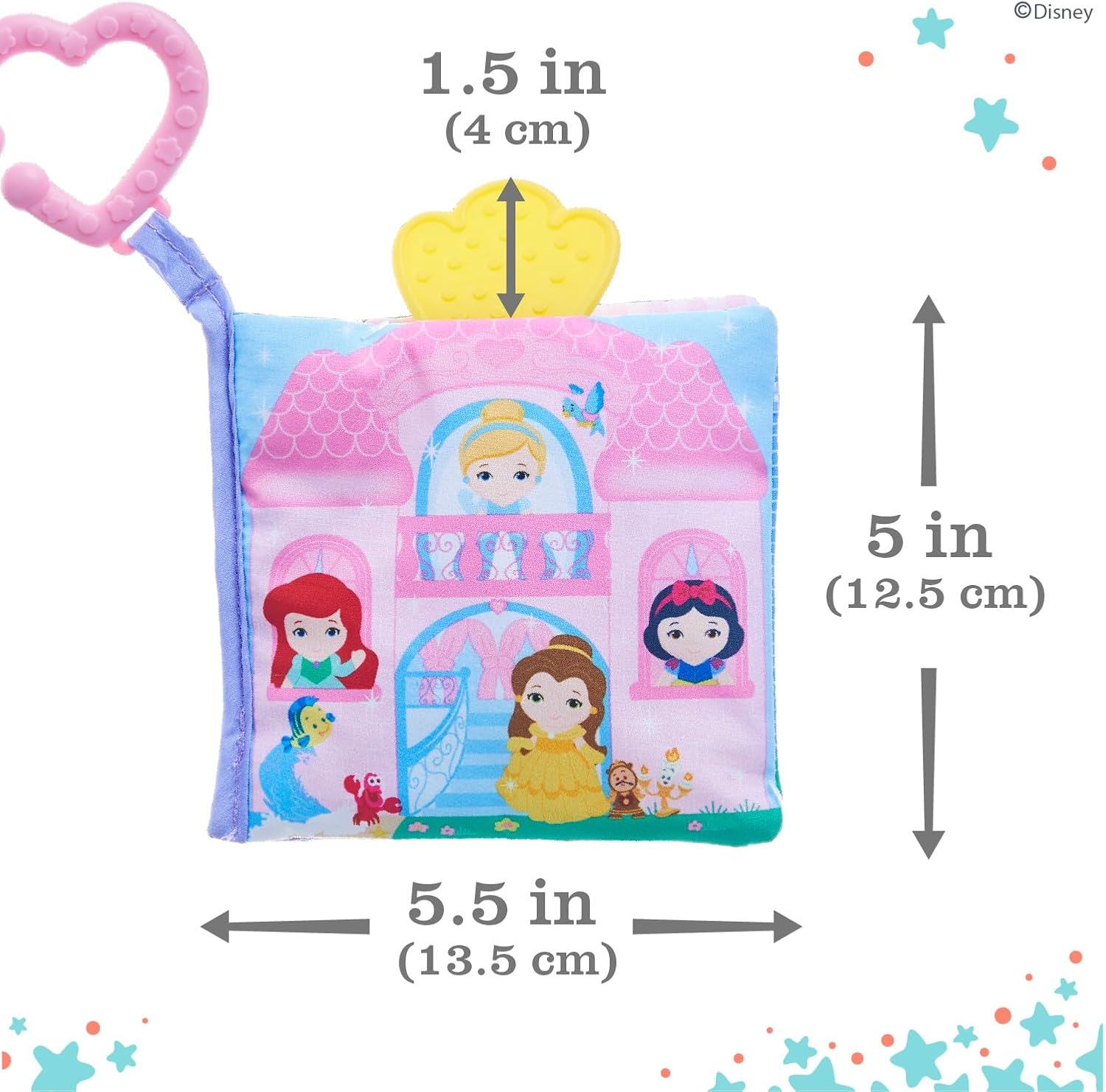 KIDS PREFERRED Disney Baby - Disney Princess Soft Book with Teether Toy & Crinke Pages - Picture Book for Newborns