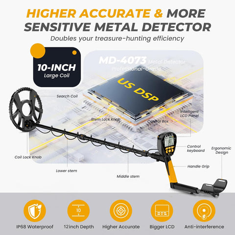 Higher Accuracy Metal Detector for Adults: 2026 Latest Professional Gold Detector with Backlit LCD, Advanced DSP Chip, IP68 Waterproof 10" Large Coil, Portable & Lightweight, Gifts for Men Fathers Dad