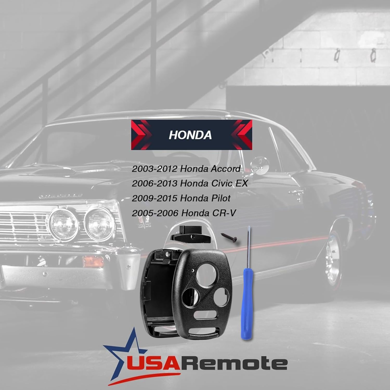 Cutting NOT Required - Key Fob Keyless Entry Remote Shell Case & Pad fits Honda 2003-2012 Accord / 2006-2013 Civic EX / 2009-2015 Pilot /2005-2006 CR-V
