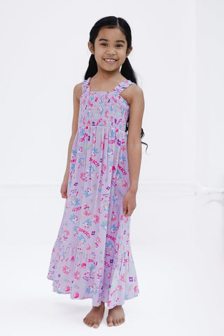 SEGA Sonic the Hedgehog Girls Square Neck Smocked Maxi Dress Little Kid to Big Kid Sizes (4-14-16)