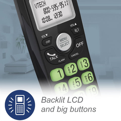 VTech 2-Handsets Cordless Phone with DECT 6.0, Full-Duplex Speakerphone, Lighted Display, Backlit Keypad, Caller ID/Call Waiting, Volume Control, Hearing Aid Compatible, Wall Mount | VG131-21 (Black)