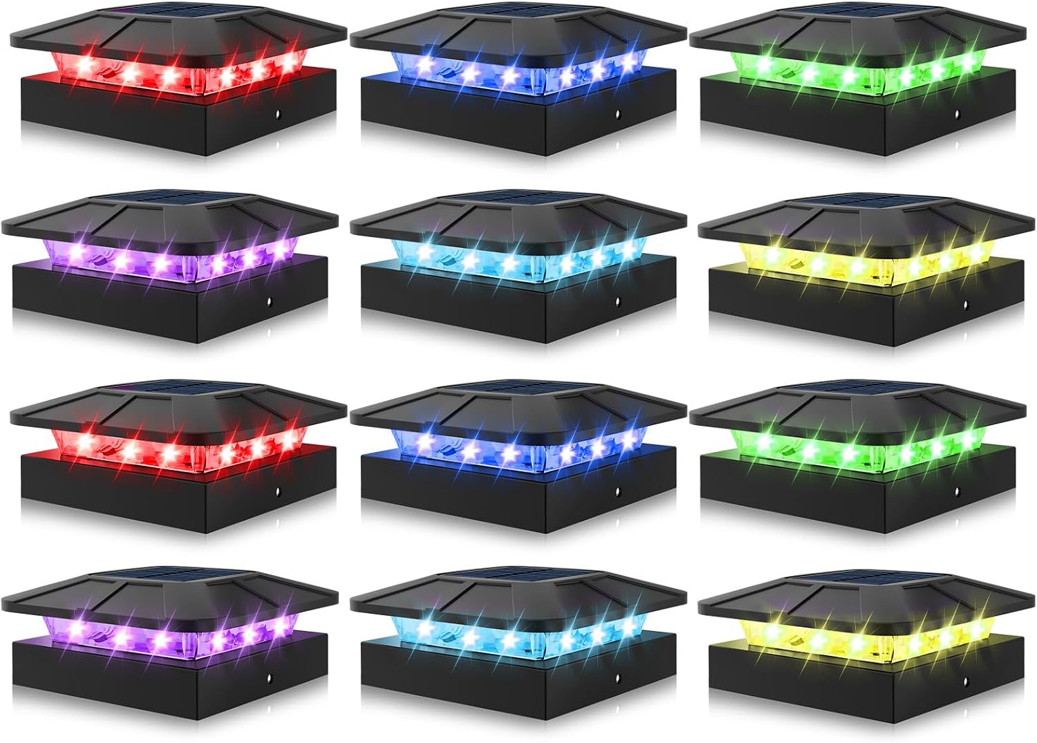 Peasur 12 Pack 4x4 Solar Post Cap Lights Outdoor RGB Color Changing