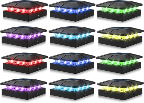 Peasur 12 Pack 4x4 Solar Post Cap Lights Outdoor RGB Color Changing