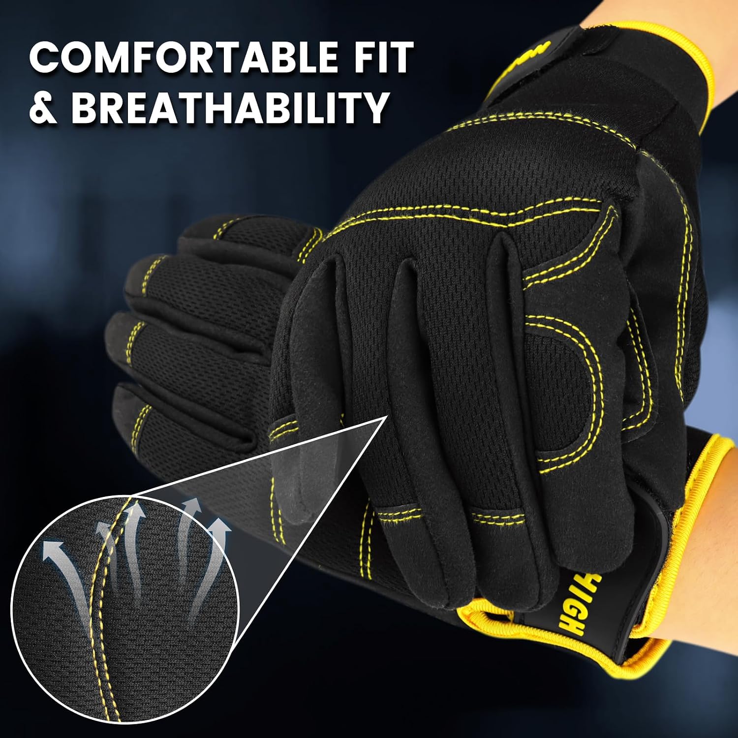 Work Gloves for Men 2 Pairs, Multi-Functional Light Duty Mechanic Gloves, Outdoor, Garden, Performance Fit, Touch Screen, Abrasion Resistant (XL)