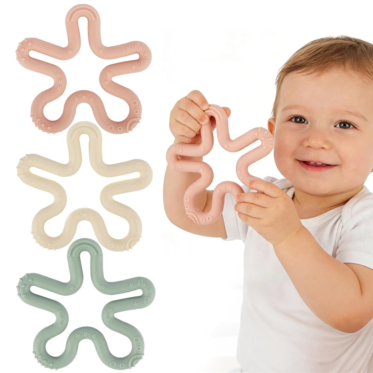 Fu Store 3pcs Coral Flower Teether Ring Baby Teething Toys Silicone Teether