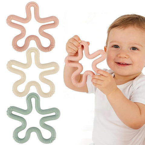 Fu Store 3pcs Coral Flower Teether Ring Baby Teething Toys Silicone Teether
