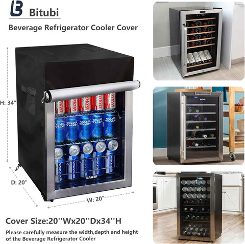 Bitubi Upright Freezers Cover,Outdoor Beverage Refrigerator Cover,– Waterproof, Dustproof, Sun-Proof, 20" W x 20" D x 33" H. Suitable for most 3.2 Cu.ft Beer or Wine Mini Fridge (Black)