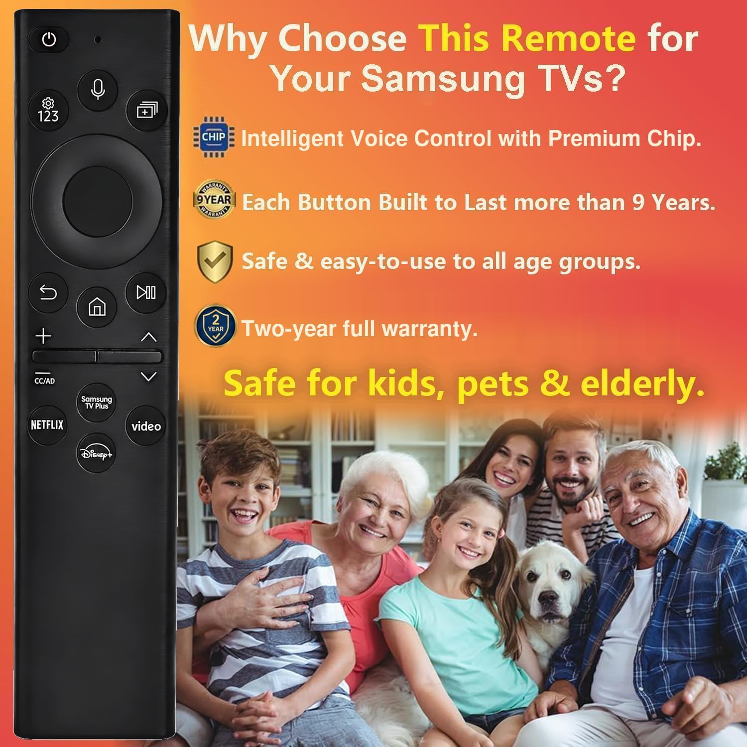Replacement for Samsung TV Remote, for All 2019-2026 Samsung Remote Control for Smart TV with Voice Control. 2-Year Warranty.