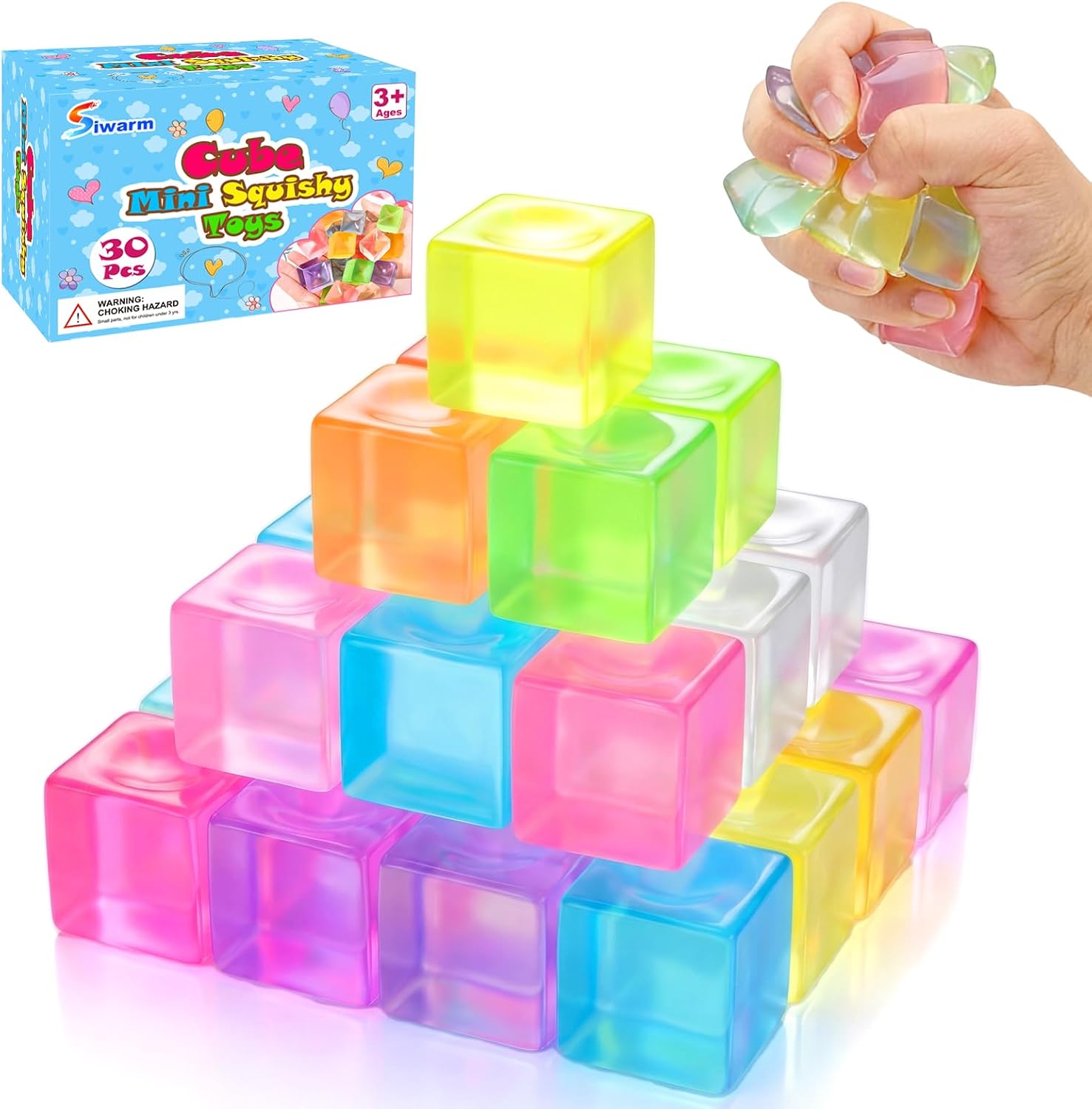 Siwarm 30 Pack Mini Cube Squishy Fidget Toys for Kids and Adults