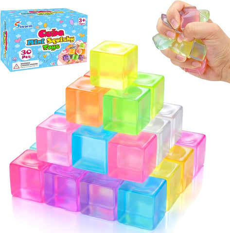 Siwarm 30 Pack Mini Cube Squishy Fidget Toys for Kids and Adults