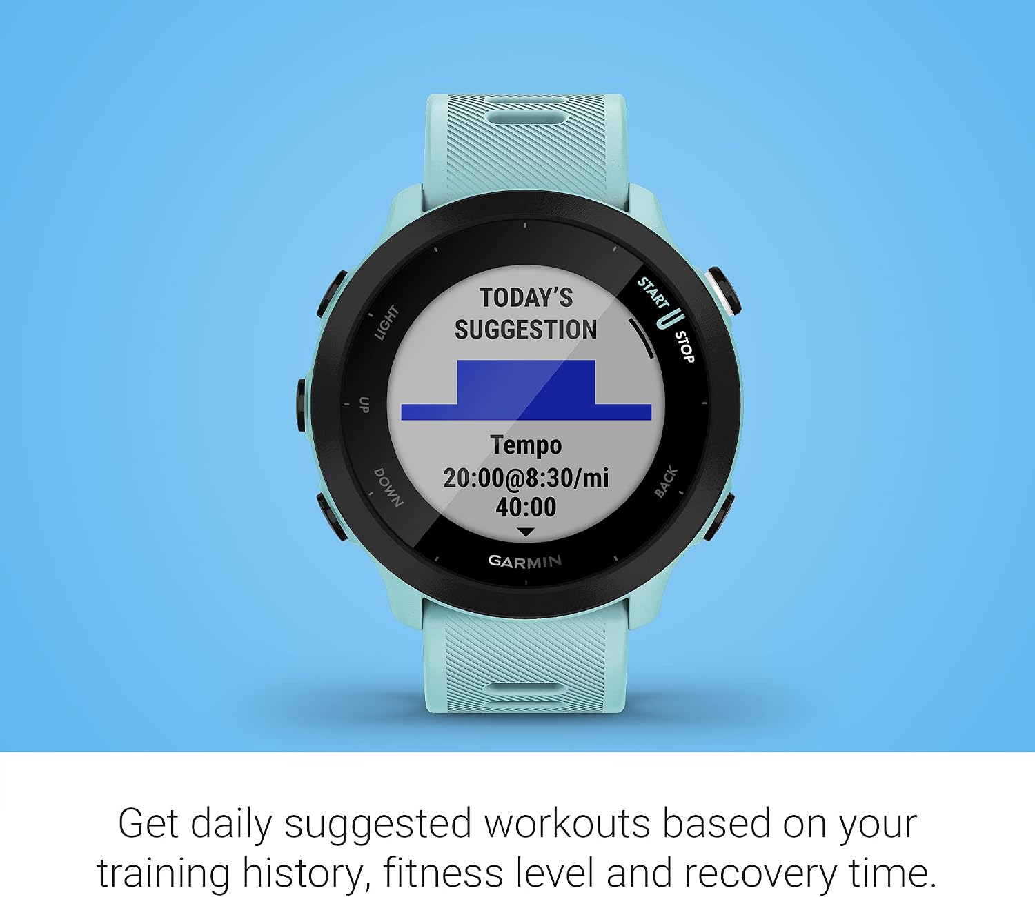 Garmin Forerunner 55, GPS Running Watch with Daily Suggested Workouts, Up to 2 Weeks of Battery Life, Aqua