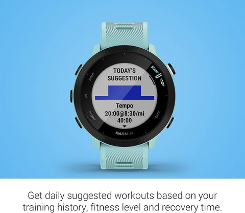 Garmin Forerunner 55, GPS Running Watch with Daily Suggested Workouts, Up to 2 Weeks of Battery Life, Aqua