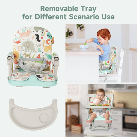 YOLEO Baby High Chair Booster Seat for Dining Table, Foldable High Chairs with Adjustable Heights, Travel Booster Seat with Removable Tray