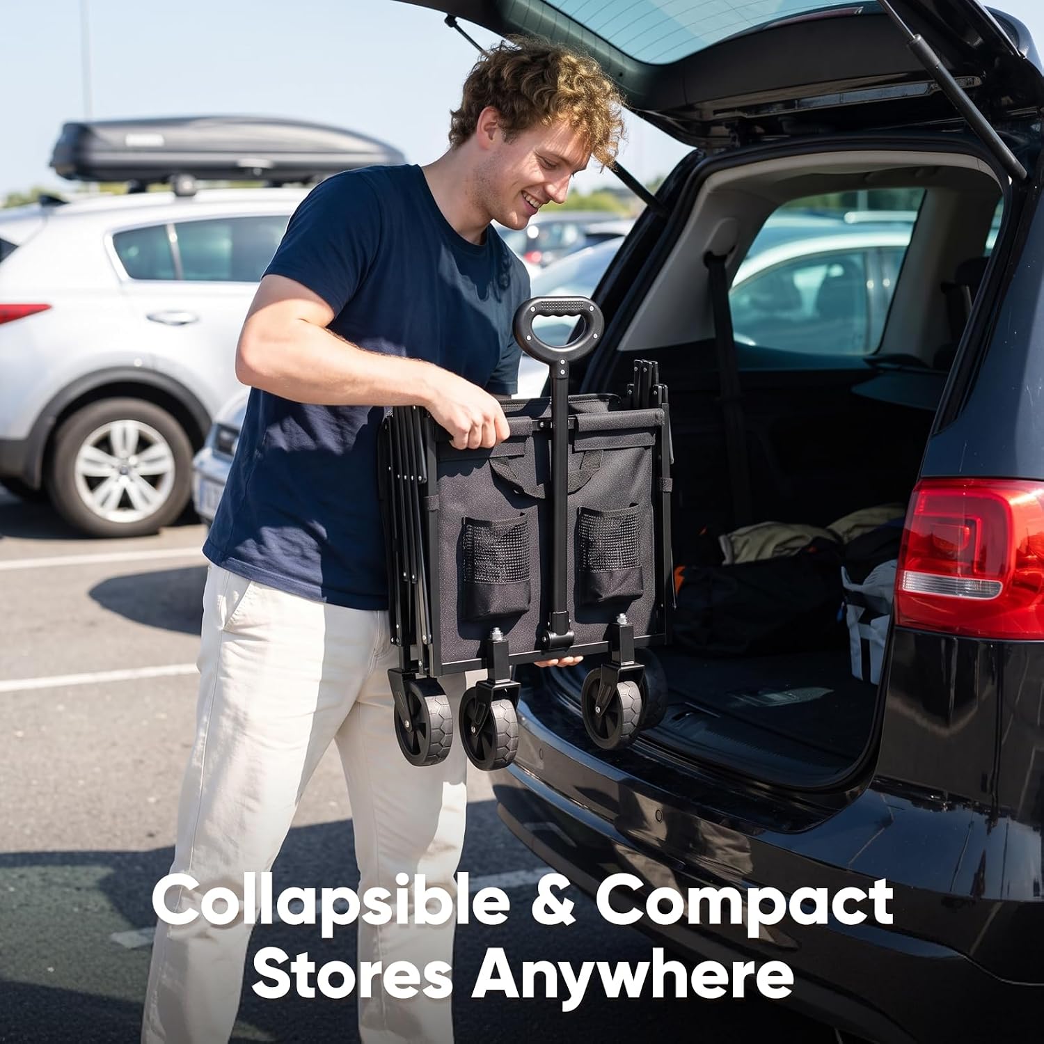 Golabs WA1 Collapsible Folding Wagon Cart, Max 220lb Load, Expands to 100L