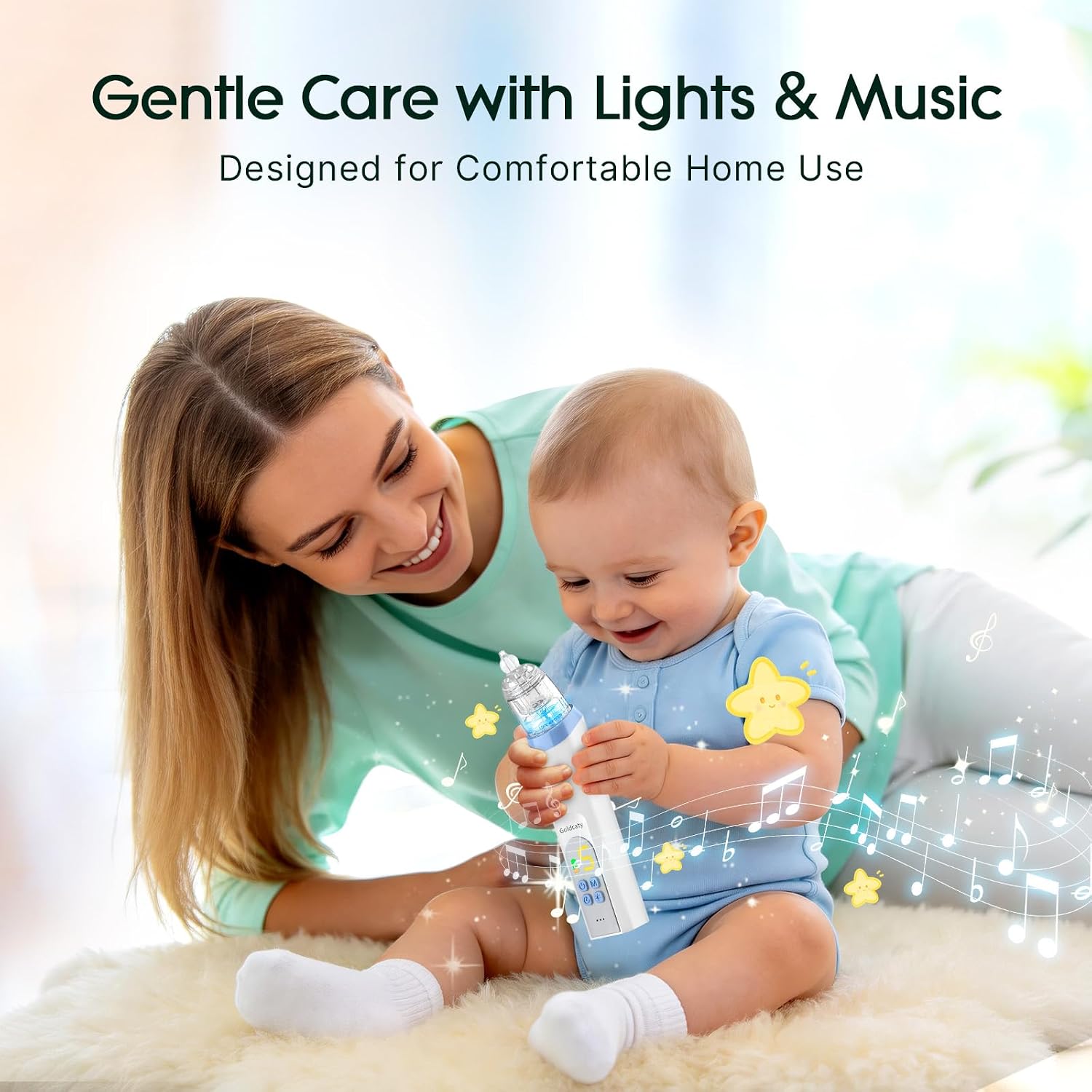 Electric Nasal Aspirator, Nose Suction for Baby, Baby Nose Sucker, Rechargeable Nose Aspirator for Babies with 3 Silicone Tips, Adjustable 5 Suction Level, Music and Light Soothing Function, Blue