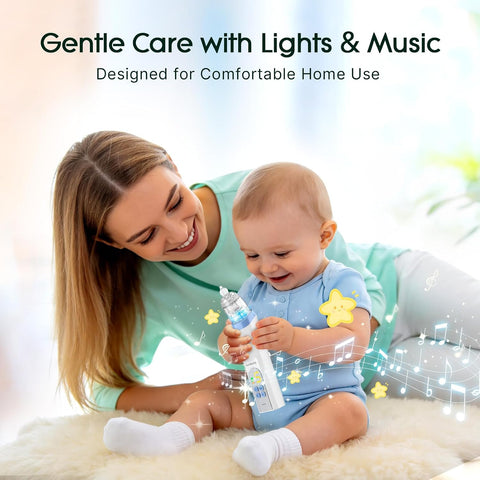 Electric Nasal Aspirator, Nose Suction for Baby, Baby Nose Sucker, Rechargeable Nose Aspirator for Babies with 3 Silicone Tips, Adjustable 5 Suction Level, Music and Light Soothing Function, Blue