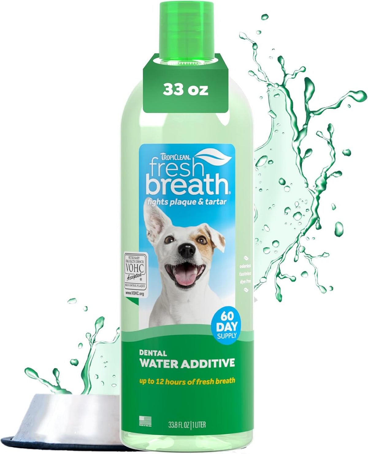TropiClean Fresh Breath Dental Water Additive, Dog Breath Freshener, 33.8oz
