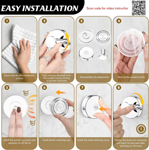MOTAIPEAK Suction Cup Hooks for Shower, No-Drill, Chrome Polished 4-Pack
