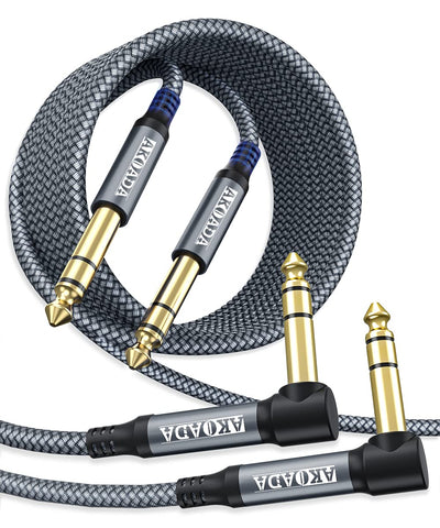 AkoaDa 1/4 Inch TRS Instrument Cable (20 ft 2Pack), Right Angle 6.35mm Male Jack Stereo Audio Interconnect Cord,Compatible for Bass,Keyboard,Mixer,Amplifier,Amp,ect