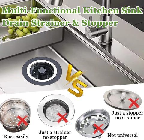 3 in 1 Kitchen Sink Drain Strainer and Stopper Combo,Stainless Steel