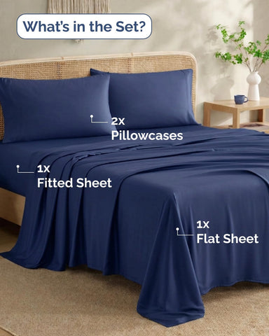 100% Rayon Derived From Bamboo - Bamboo Sheets Split King Size - Navy Blue