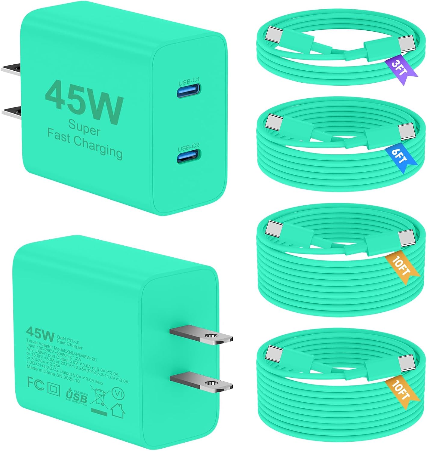 Super Fast Samsung Charger Type C, 2 Pack 45W Dual Port USB C Fast Charger
