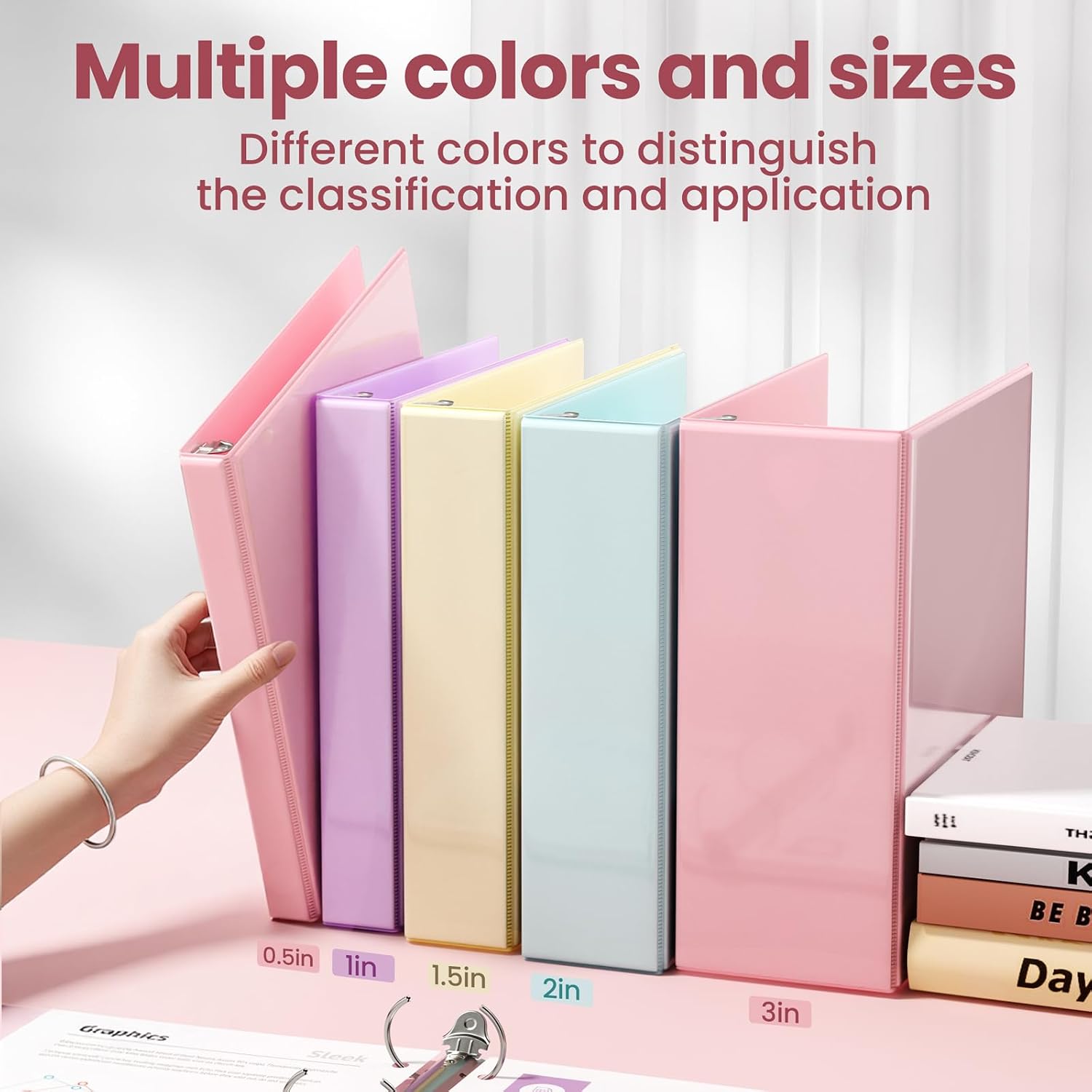 SUNEE 3 Ring Binder, 1 Inch D Ring, Clear View PVC-Free (Fit 8.5x11 Inches), Pink, 1 Pack