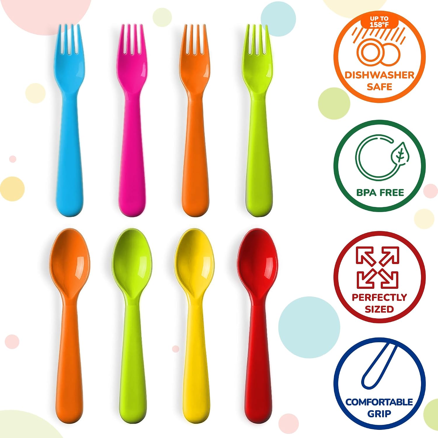 PLASKIDY Plastic Toddler Utensils Set of 12 Kids Utensils Forks and Spoons - BPA FREE/Dishwasher Safe Toddlers Silverware Set Brightly Colored Children's Safe Flatware Cutlery Set