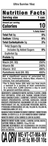 Monster Energy Ultra Sunrise, Sugar Free Energy Drink, 16 Fl Oz