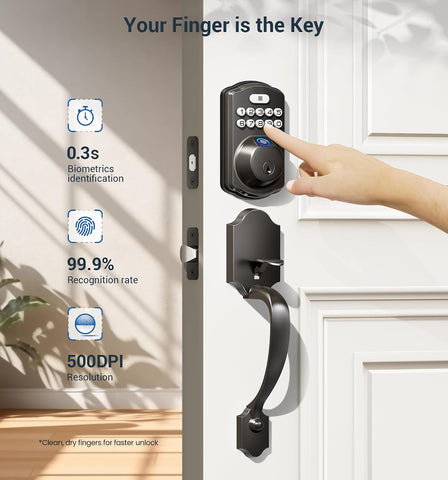 Veise KS02D Fingerprint Deadbolt Lock with Handle Set, Matte Black