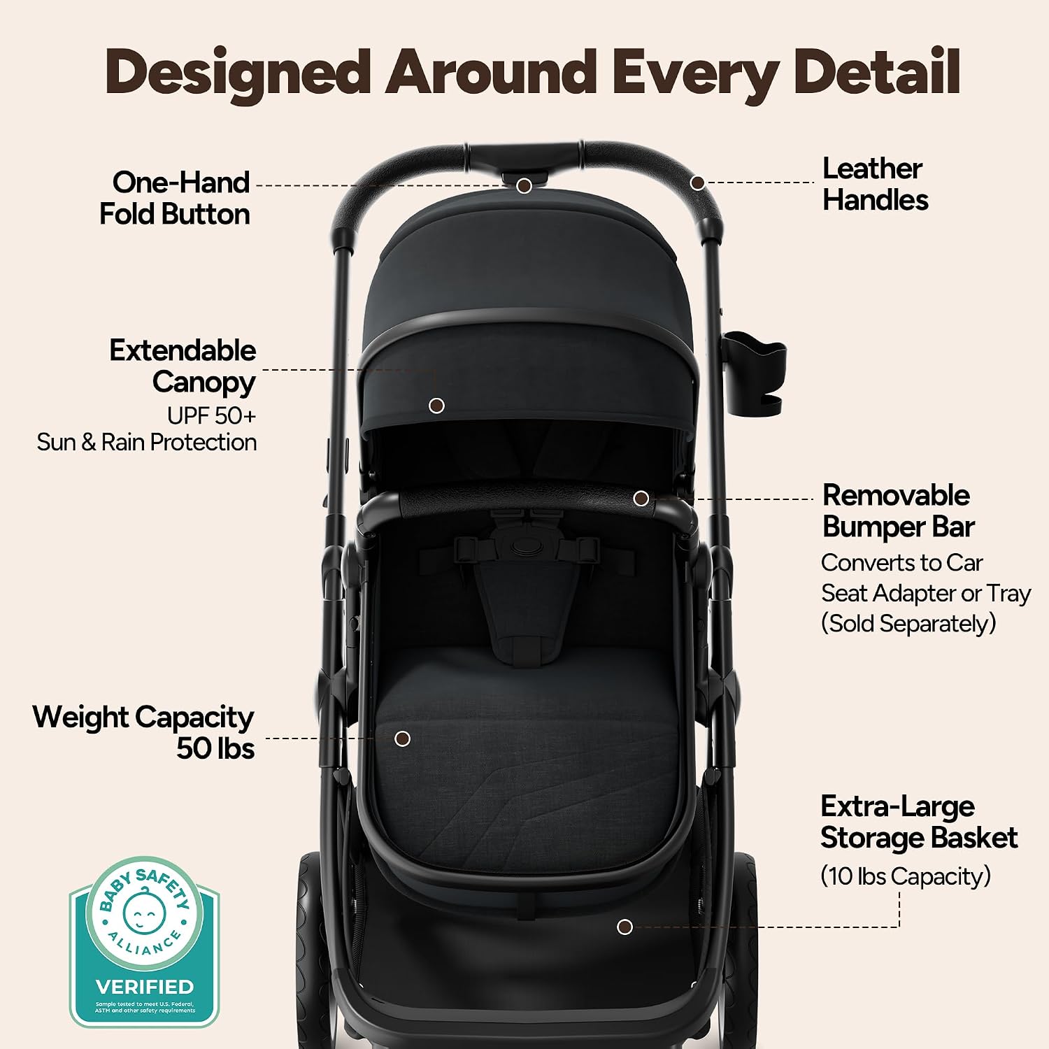 Mompush Wiz 2-in-1 Bassinet Stroller, Reversible Seat, Universal Organizer