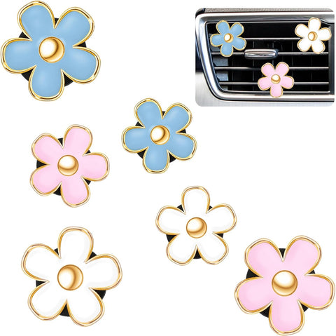 Frienda 6 Pcs Daisy Vent Clips for Car, 3/3.3 cm, Blue, Pink,White