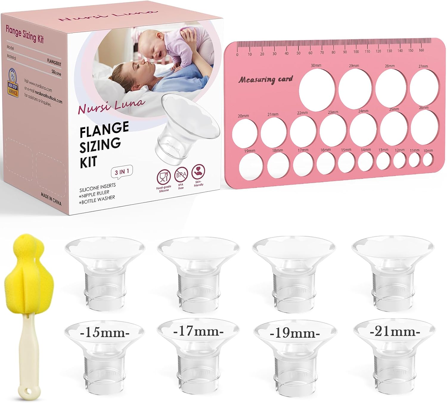 Nursi Luna Flange Sizing Kit for 24mm Breast Pumps, 8PCS