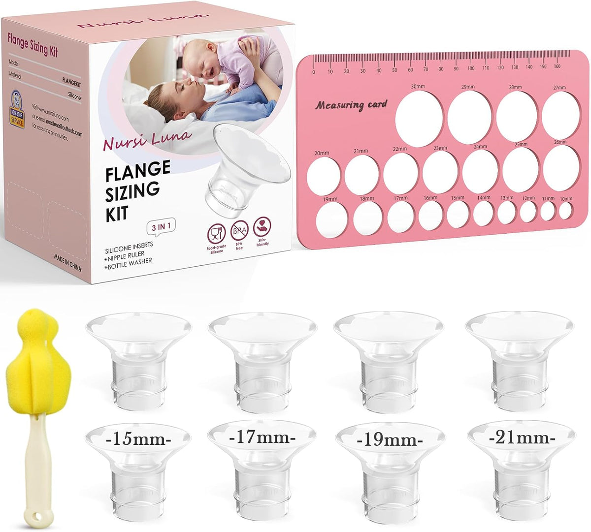Nursi Luna Flange Sizing Kit for 24mm Breast Pumps, 8PCS