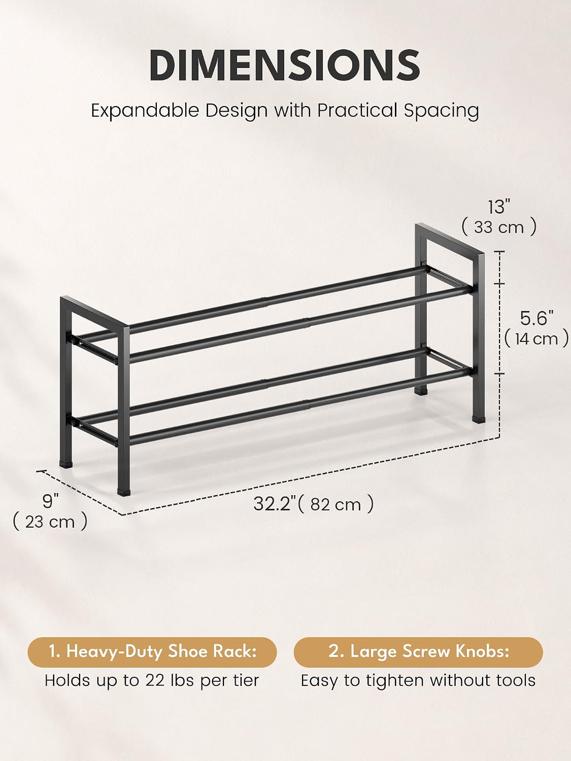 Bumusty 2 Tier Expandable Shoe Rack for Closet, Black