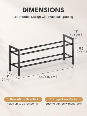 Bumusty 2 Tier Expandable Shoe Rack for Closet, Black