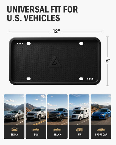 Aujen Silicone License Plate Frames Black, 2 Pack Car License Plate Frame, Universal US Black License Plate Holders Brackets Rust-Proof, Weather & Rattle-Proof, Car Accessories