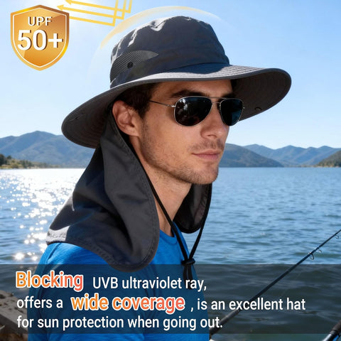 NPQQUAN Sun Hats for Men Women with Neck Flap UPF 50+ UV Protection