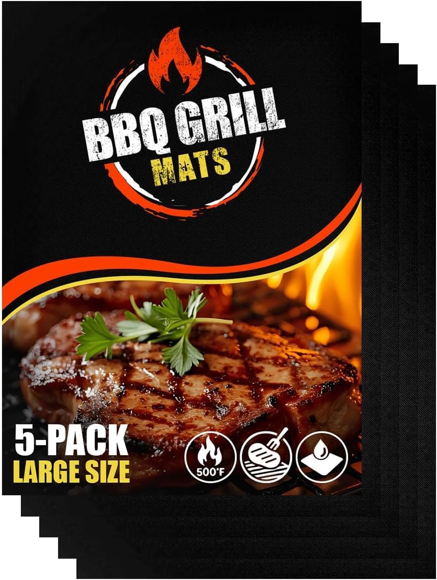 Linda's Essentials BBQ Grill Mats for Outdoor Grill Mat (5 Pack) 13" x 15.75" - Reusable Heat-Resistant Grilling Mats for Outdoor Grill, Non Stick Grill Matt, Easy Clean BBQ Matts for Outdoor Grills